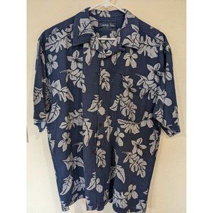 Common Man Size Large Hawaiian Blue Short Sleeve Shirt Silk